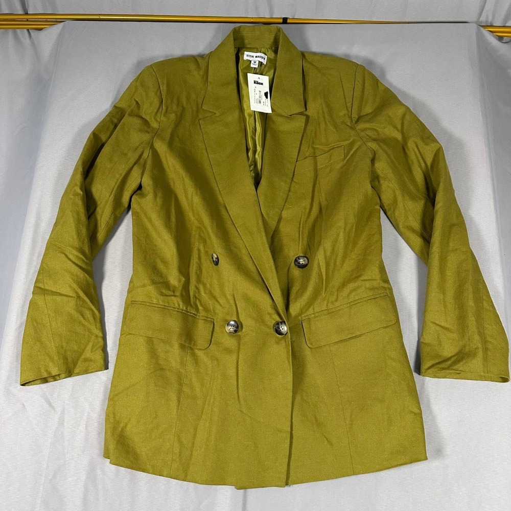 Steve Madden Green Moss Linen Blend Double Breasted Coat Womens Size Medium